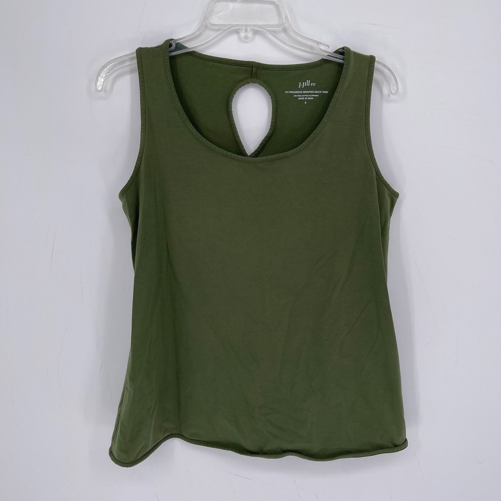 J.Jill Women's Green FIT Progress Pima Cotton Wrapped-Back Gym Tank Top Size S